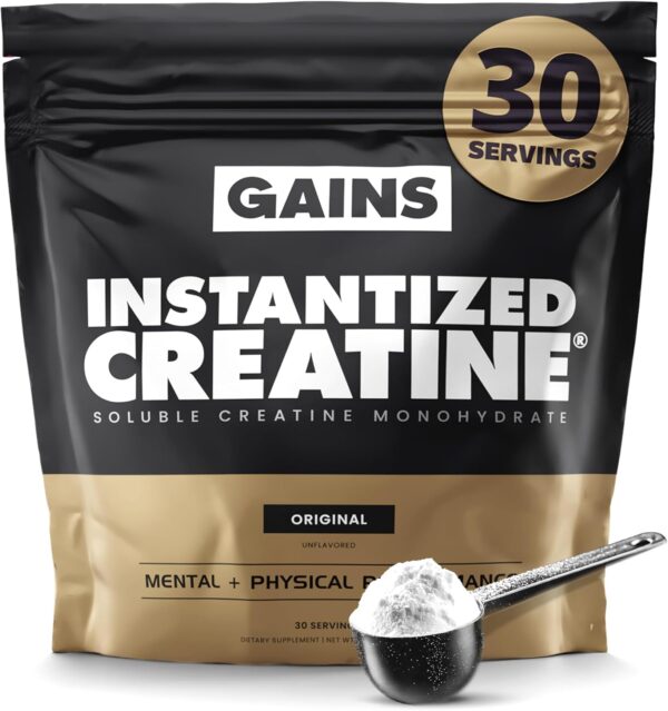 Gains in Bulk Instantized Creatine Monohydrate for Women and Men, Soluble Pre Workout Powder, Supports Muscle Building, Strength and Performance, Bodybuilding Supplements, Unflavored, 30 Servings