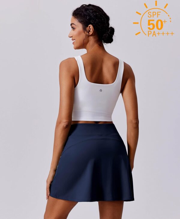 PINSPARK 18" Golf Skorts for Woman High Waisted Tennis Skirt UPF 50+ Athletic Skort Skirts with 4 Pockets Workout Pickleball