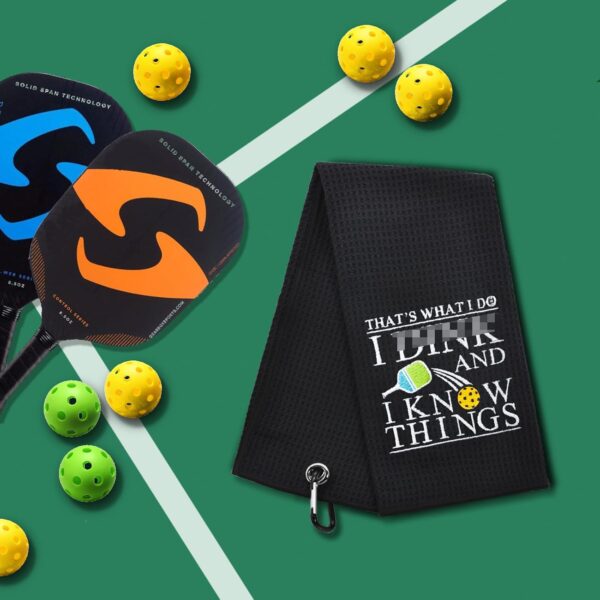 ERHACHAIJIA That's What I Do I and I Black Embroidered Pickleball Sports Towel With Clip - Funny Gifts for Men Women Pickleball Lovers, Birthday Father's Day