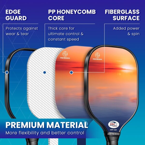 Mayboom Pickleball Paddles Set of 2 or 4, USAPA Approved Pickleball Paddles Set with 4 Pickleball Balls and Pickleball Carry Bag, Fiberglass Pickle Ball Rackets 2 Pack Gifts for Beginners&Pros