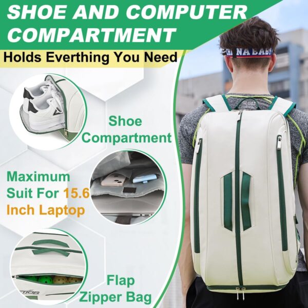 Multi-Use Beach Tennis Bag For Sport Convertible Padel Backpack With Shoe Compartment, Laptop Sleeve,Fence Hook,Ball Sleeve