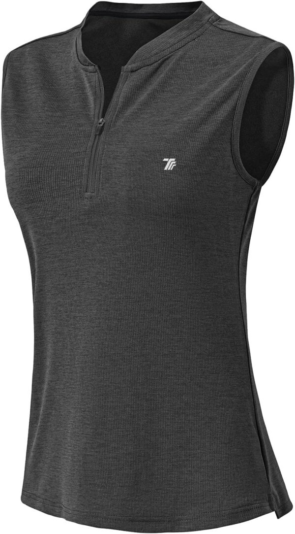 BGOWATU Women's Golf Polo Shirts Sleeveless Zip Up Collarless UPF 50+ Tennis T-Shirt Lightweight Quick Dry
