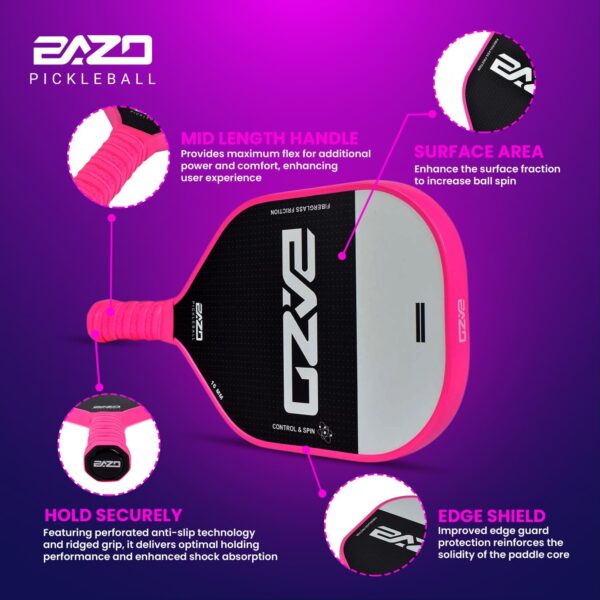 Paddles – Professional Pickleball Paddles 14MM & 16MM Pickleball Paddle with Fiberglass Surface – with Anti-Grip Handle, Edge Shield Black/White/Pink