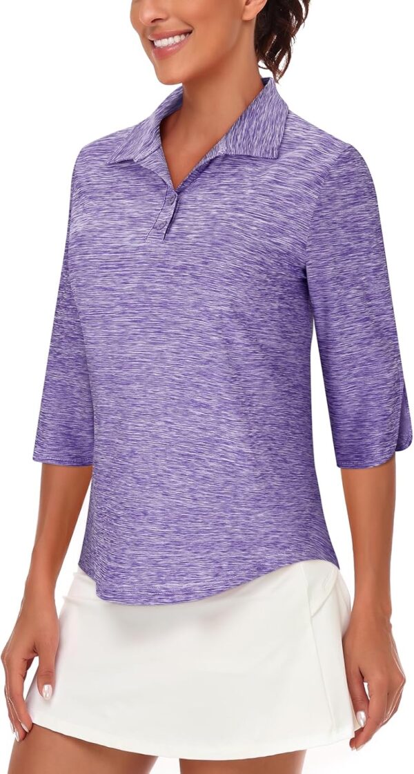 LURANEE Womens Golf Shirt Quick Dry 3/4 Sleeve T Shirts 2-Buttons Polo Workout Tops UPF 50+ Shirts S-2XL