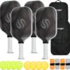 Pickleball Paddles Set of 2, T700 Carbon Fiber Lightweight 16MM PP Honeycomb Core Pickleball Rackets with 4 Balls 2 Grip Tapes and 1 Carry Bag for Beginner to Advanced Elite Series