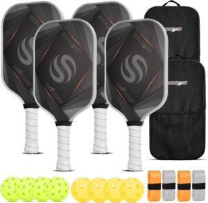 Pickleball Paddles Set of 2, T700 Carbon Fiber Lightweight 16MM PP Honeycomb Core Pickleball Rackets with 4 Balls 2 Grip Tapes and 1 Carry Bag for Beginner to Advanced Elite Series