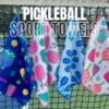 Pickleball Gift, Pickleball Towel, Pickleball Accessories for Women, Microfiber & Cotton Athletic Towels with Carabiner Clip, Pickle Ball Gifts, Pickleball Gear (Blue Dink)