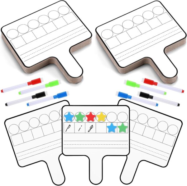 Jetec 8 Pcs Magnetic Paddle Set Phonemic Awareness Dry Erase Double Sided Handheld Answer Board Word Paddle with Dry Erase Markers Phonics Games for Students Kids Teaching (Star Shaped Counters)