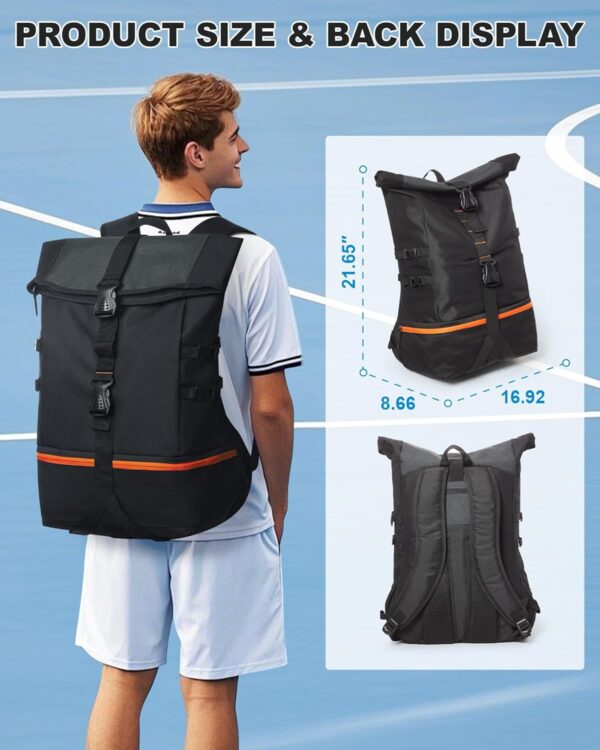 suwasp Pickleball Bag, Extra Large Backpack for Pickleball, Basketball, Tennis, Waterproof Paddle Bag Fits 4 to 10 Paddles, Includes Ventilated Shoe Compartment, Safety Pocket for Women and Men