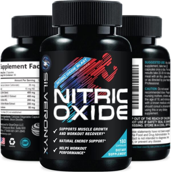 Extra Strength Nitric Oxide Supplement 3X Strength L Arginine, Citrulline Malate, AAKG, Beta Alanine - Premium Muscle Supporting Nitric Booster - Natural Energy & Heart Health Support - 180 Capsules