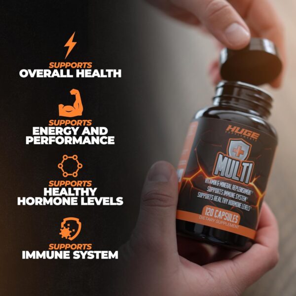 Huge Multi, Multivitamin for Men, High-Performance All-in-One Formula for Athletes & Bodybuilding, Vitamin & Mineral Replenishment, Supports Immune System & Healthy Hormone Levels (120 Capsules)