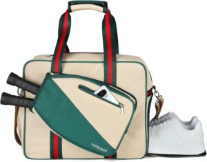 Pickleball Bags for Women with Shoe Compartment, Stylish Vintage Pickleball Totes with Zipper & Shoulder Strap