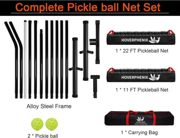 Portable Pickleball Net, Regulation Size 22FT and 11FT Half Court 2-in-1 Pickle Ball Net with 2 Pickleballs and Carry Bag for Driveway, Backyard, Street, Weather Resistance Steady Steel Frame