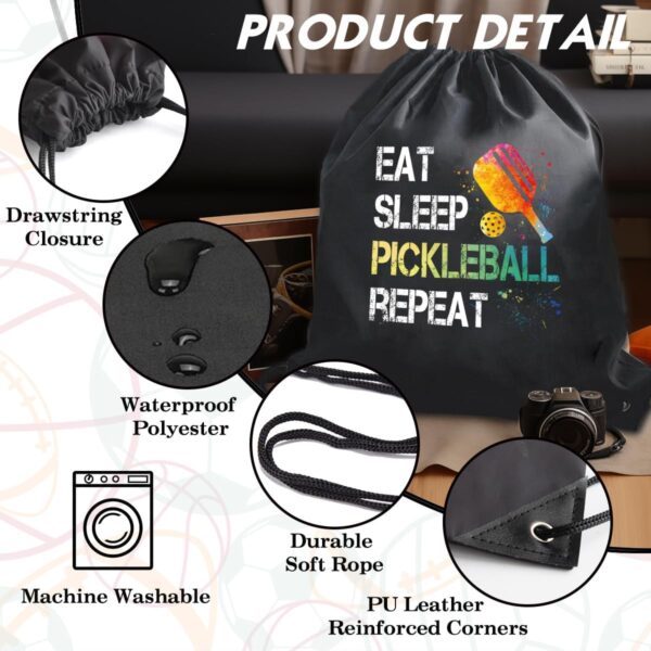 Eat Sleep Pickleball Repeat Drawstring Backpack For Men Women, Waterproof Sport Sackpack For Pickleball Lover Pickleball Fan, Funny Birthday Christmas String Gym Bag Gifts For Dad Mom