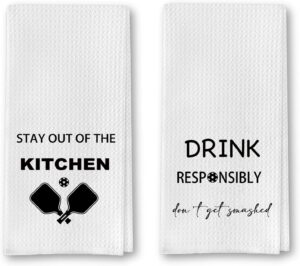 Funny Kitchen Waffle Towel Set for Pickleball Lover - Dink Responsibly - Pickleball Player Puns - Pickleball Gift for Him or Her Birthday Retirement