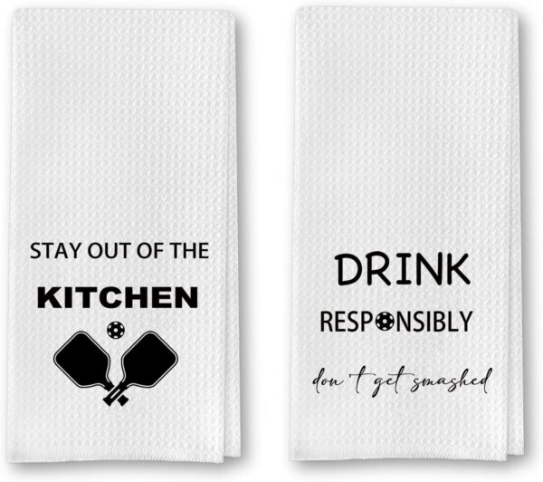 Funny Kitchen Waffle Towel Set for Pickleball Lover - Dink Responsibly - Pickleball Player Puns - Pickleball Gift for Him or Her Birthday Retirement