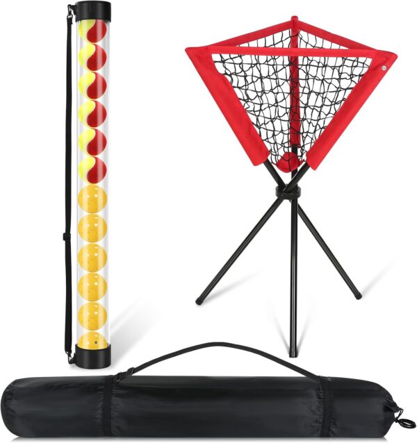 X-ACE Ball Picker and Hopper for Pickleball or Tennis | 15-Ball Tube & 80-Ball Basket | Training Use No Bending | with Shoulder Strap Bag