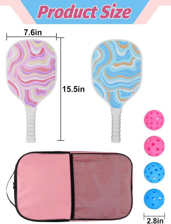 Cute Pickleball Set of 2 Paddles - Pink & Blue Lightweight Pickleball Rackets with 2 Indoor and 2 Outdoor Balls, 1 Portable Bag, for Beginner Youth Women Couple Gift
