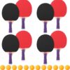 Outus 4 Pack Portable Table Tennis Set Table Tennis Paddle Kit 8 Table Tennis Paddles and 12 Balls Table Tennis Racket Player Set for Starter Indoor Outdoor