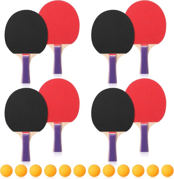 Outus 4 Pack Portable Table Tennis Set Table Tennis Paddle Kit 8 Table Tennis Paddles and 12 Balls Table Tennis Racket Player Set for Starter Indoor Outdoor