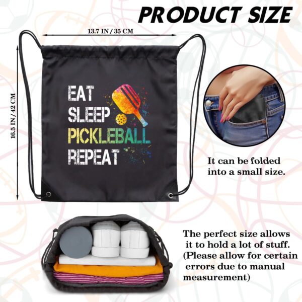 Eat Sleep Pickleball Repeat Drawstring Backpack For Men Women, Waterproof Sport Sackpack For Pickleball Lover Pickleball Fan, Funny Birthday Christmas String Gym Bag Gifts For Dad Mom
