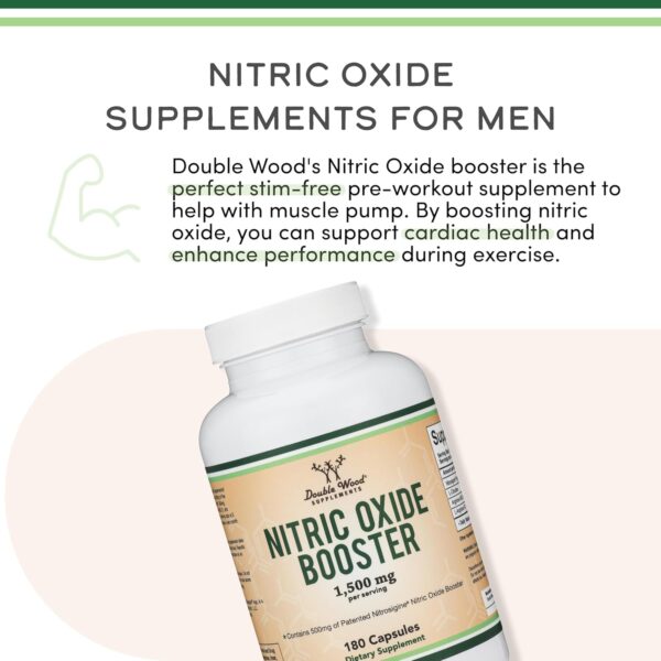 Nitric Oxide Supplement (Stim Free Pre Workout) - Nitric Oxide Booster with Nitrosigine, L Arginine, and L Citrulline (Clinically Studied to Boost No2 Nitric Oxide Flow) 180 Capsules by Double Wood