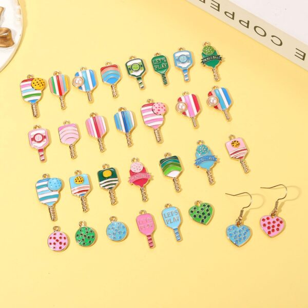 30PCS Pickleball Charms for Jewelry Making, Pickleball Necklace Bracelet Earrings Making Charms Bulk, Enamel pickleball Paddle Pendant Charm for DIY pickleball Accessories Crafts Jewelry Gifts
