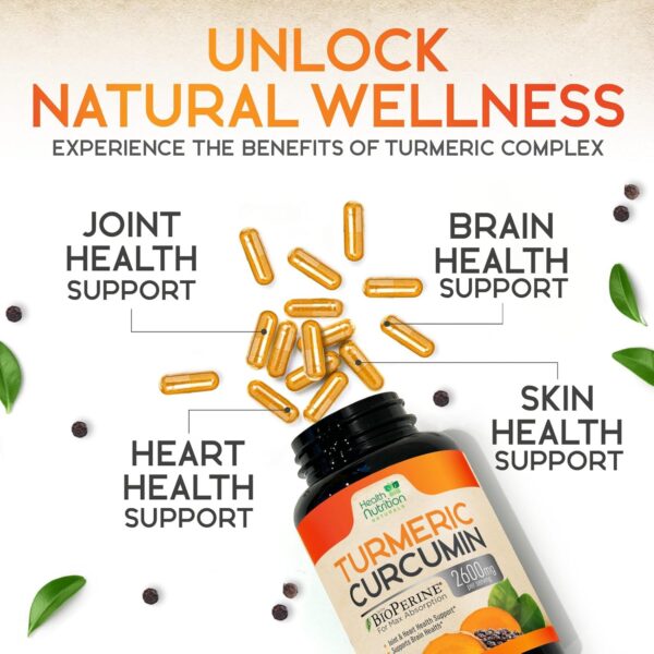 Turmeric Curcumin Supplement 2600mg with Black Pepper Extract 95% Curcuminoids - High Absorption Ultra Potent Turmeric Capsules with BioPerine, Nature's Tumeric Pills for Joint Support - 180 Capsules