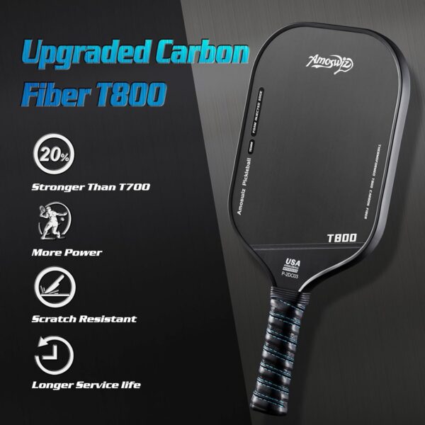 Carbon Fiber Pickleball Paddle, 16MM T800 Thermoformed Pickleball Paddles for Spin, Power & Control Pickleball Racket with Cover & Eraser, Gift for Professional & Intermediate Players