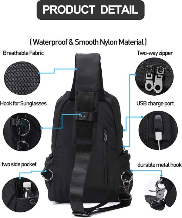 Large Black Sling Bag for Men and Women - Sport Crossbody Backpack for Pickleball, Tennis, Racketball