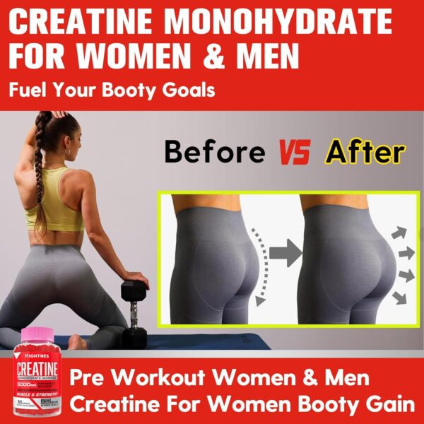 Creatine Monohydrate Gummies for Men & Women - Creatine Pre-Workout Gummies with Taurine & Vitamin B6 B12 for Maximum Strength, Muscle, Energy, Endurance & Focus, Organic, Vegan - 120 Count