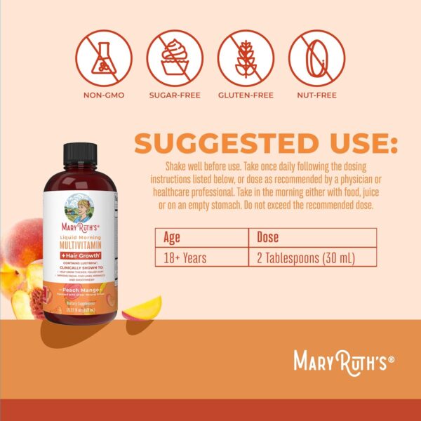 MaryRuth's Liquid Multivitamin + Hair Growth | Biotin 10000mcg | Lustriva Hair Growth Supplement | Clinically Tested in Women for Thicker Hair & Facial Wrinkle | Skin Care | Ages 18+ | 15.22 Fl Oz
