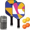 Pickleball Paddles,Double-Sided Pattern Pickle Ball Paddles Set of 2 with Non-Slip Ergonomic Absorbent Soft Grip Pickle Ball Rackets 2 Pack,Pickleball Set Sport Gifts,Black,Standard
