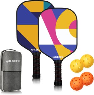 Pickleball Paddles,Double-Sided Pattern Pickle Ball Paddles Set of 2 with Non-Slip Ergonomic Absorbent Soft Grip Pickle Ball Rackets 2 Pack,Pickleball Set Sport Gifts,Black,Standard