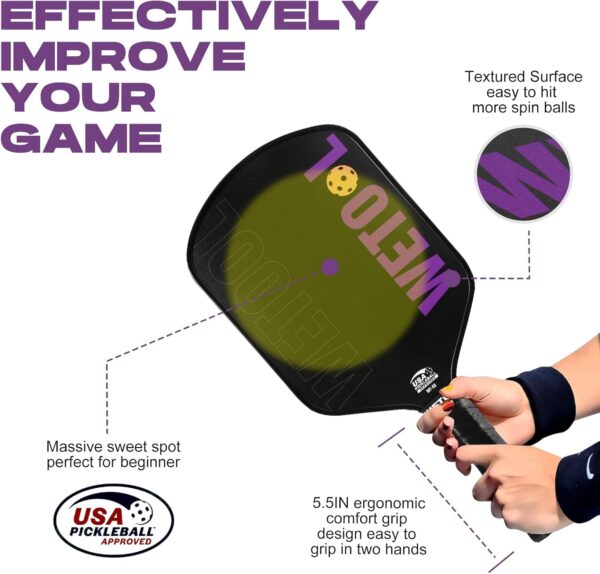 Pickleball Paddles Set of 4/2, USAPA Approved, Foam Moulding 5.5" Elongated Handle, Textured Surface, Lightweight, 16mm Fiberglass Pickle Ball Rackets 4 Pack for Beginners