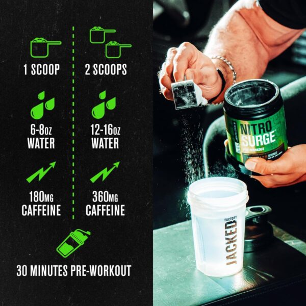 Jacked Factory NITROSURGE Pre Workout Supplement - Energy Booster, Instant Strength Gains, Clear Focus & Intense Pumps - NO Booster & Powerful Preworkout Energy Powder - 30 Servings, Blue Raspberry