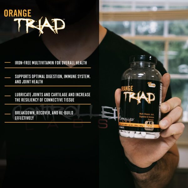 CONTROLLED LABS Orange Triad Daily Multivitamin, Iron Free Sports Supplement for Workout, Digestion, Immune, and Joints, 45 serv - Tablets