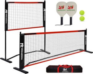 Hoverphenix 10FT Mini Pickleball Net, 4FT Adjustable Height Dink Training Rebounder Net with Paddles Set of 2, Pickleballs and Carry Bag for Outdoor Indoor Driveway Game, Easy Setup