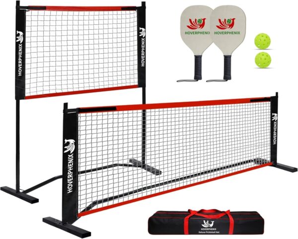 Hoverphenix 10FT Mini Pickleball Net, 4FT Adjustable Height Dink Training Rebounder Net with Paddles Set of 2, Pickleballs and Carry Bag for Outdoor Indoor Driveway Game, Easy Setup