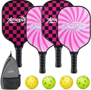 Pickleball Paddles Set of 4, Wood Pickle Ball Racket with 4 Balls, Pickleball Starter Set for Men & Women, All in One Pickle Ball Paddles Set of 4