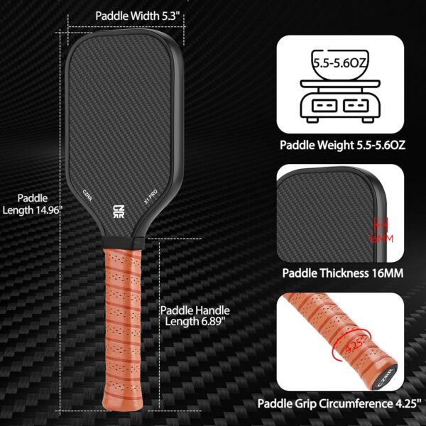 CZRR Pickleball Training Paddle, 3K Carbon Fiber Particle Paint Frosted Surface, 16mm Polypropylene Honeycomb Core Training Paddle with Extra Long Handle