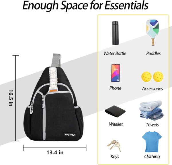 Hap Tim Pickleball Bags for Men & Women, Pickle Ball Backpack - Large Capacity, Adjustable Sling Bag, Breathable, Water Bottle Holder, Multiple Compartments for Accessories, Black