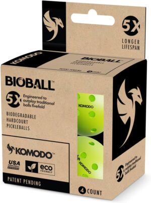 KOMODO BioBall K-40 Pickleball | Biodegradable Hardcourt Pickleballs | 4-Count | USAPA Approved