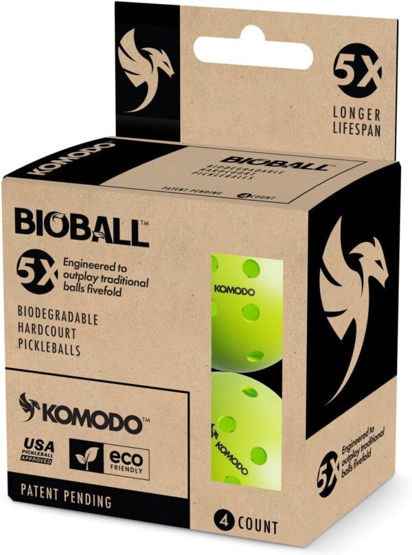KOMODO BioBall K-40 Pickleball | Biodegradable Hardcourt Pickleballs | 4-Count | USAPA Approved