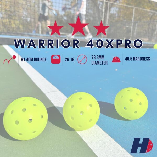 Hero Pickleball Warrior 40XPRO Veteran Owned - Durable Balls. Meets USA Pickleball Requirements. Works with All Paddles. Consistent Flight & Spin - 40 Machine-Drilled Holes