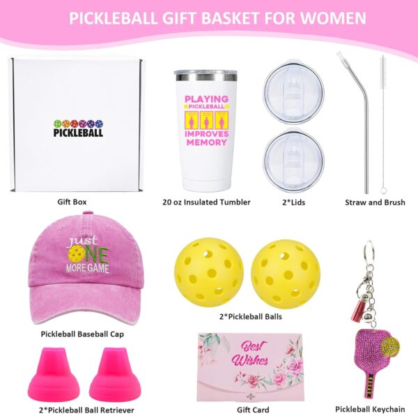 Pickleball Gifts for Women, Funny Pickleball Birthday Gifts Basket for Wife Mom Grandma Aunt Sister Friends, PB Accessories Set with Hat Tumbler for Lady Player
