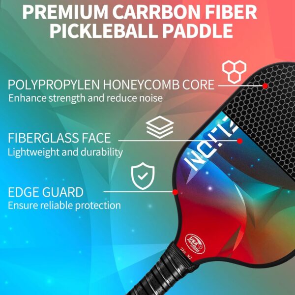 Pickleball Paddles Set of 2, Fiberglass Pickleball Paddles with 4 Pickleball Balls, 1 Carry Bag Lightweight Pickle Ball Rackets