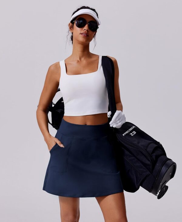 PINSPARK 18" Golf Skorts for Woman High Waisted Tennis Skirt UPF 50+ Athletic Skort Skirts with 4 Pockets Workout Pickleball