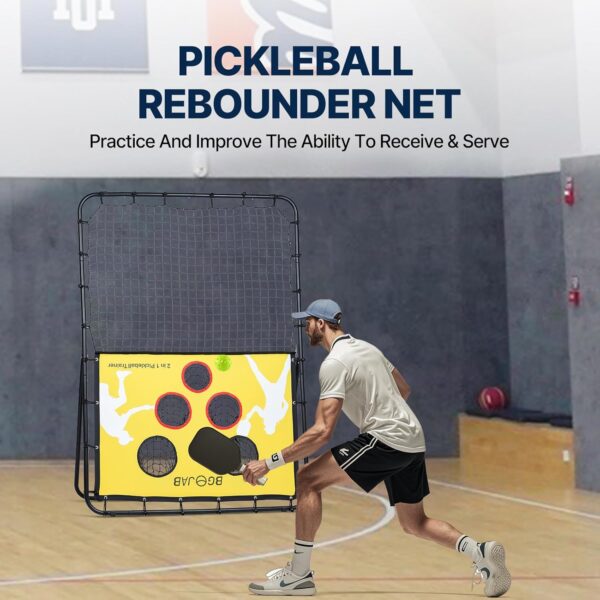 BGOJAB Pickleball Practice Rebounder Board with Target Net, 2 in 1 Pickleballs Training Equipment for Accuracy and Skill Development, Pickleball Dink Master Solo Trainer for Kid/Youth/Adult