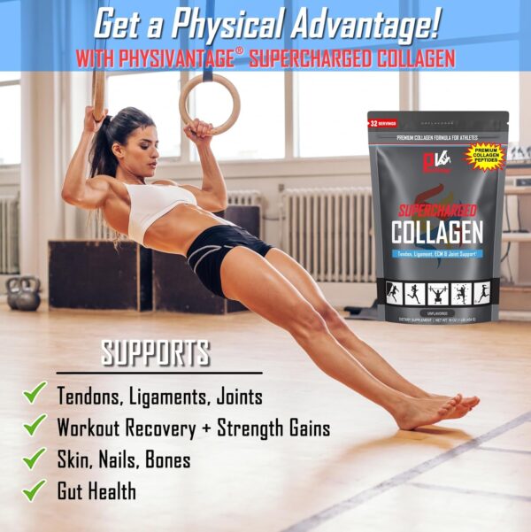 PhysiVantage Supercharged Collagen Peptides Powder - Hydrolyzed Collagen for Joint, Tendon, Ligament, & Skin Health Support - Vanilla, Keto, Paleo, 16oz | Enhanced with Vitamin C, BCAAs, Grass-Fed